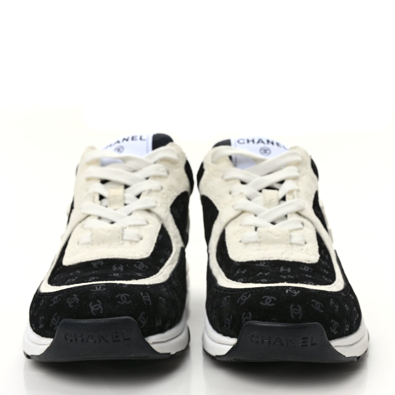 Chanel Nylon Suede Calfskin Printed CC Sneakers 37 White Black 2 of 8