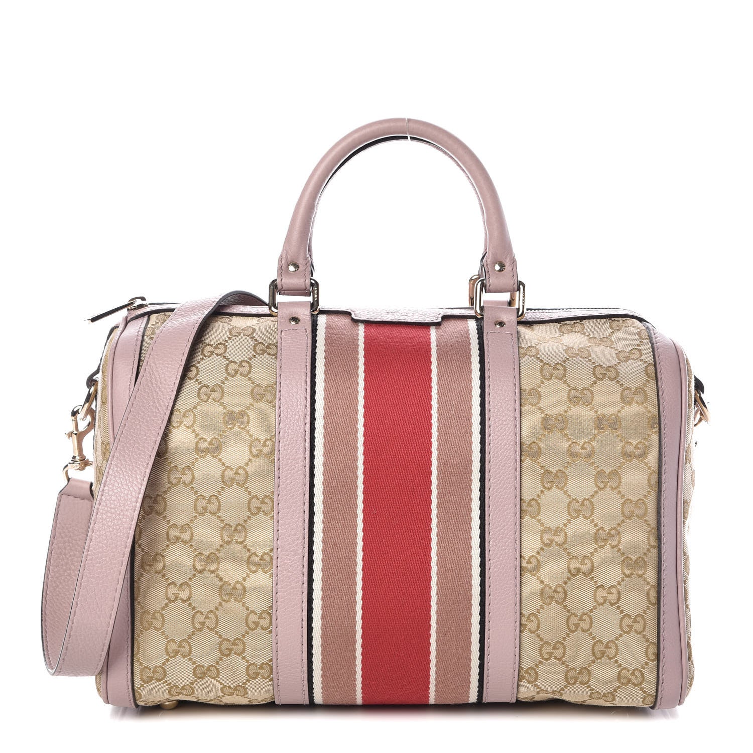 Gucci Monogram Selleria Calfskin Vintage Web Medium Boston New Sand Lilas 1 of 9