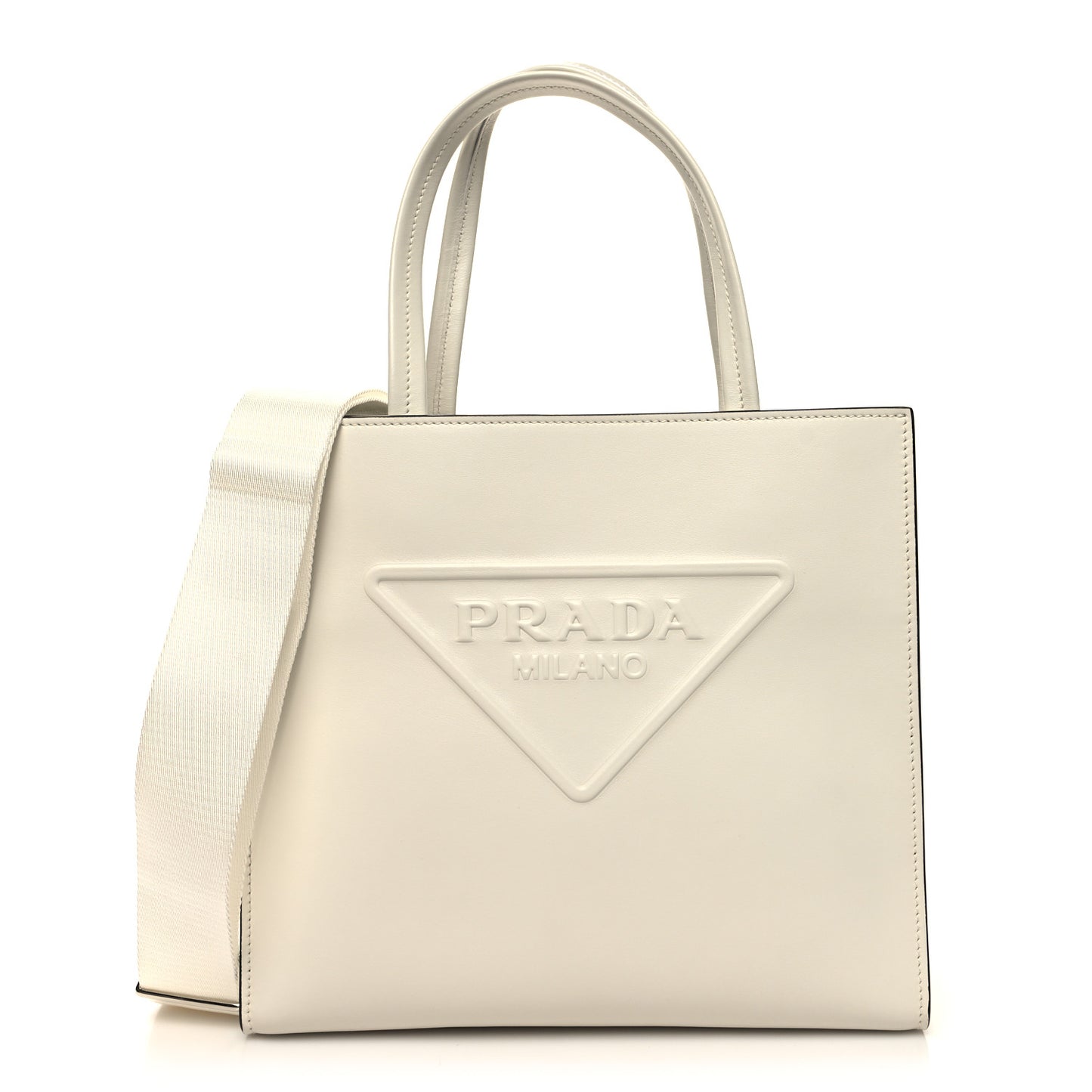 Calfskin Triangle Tote Bag White