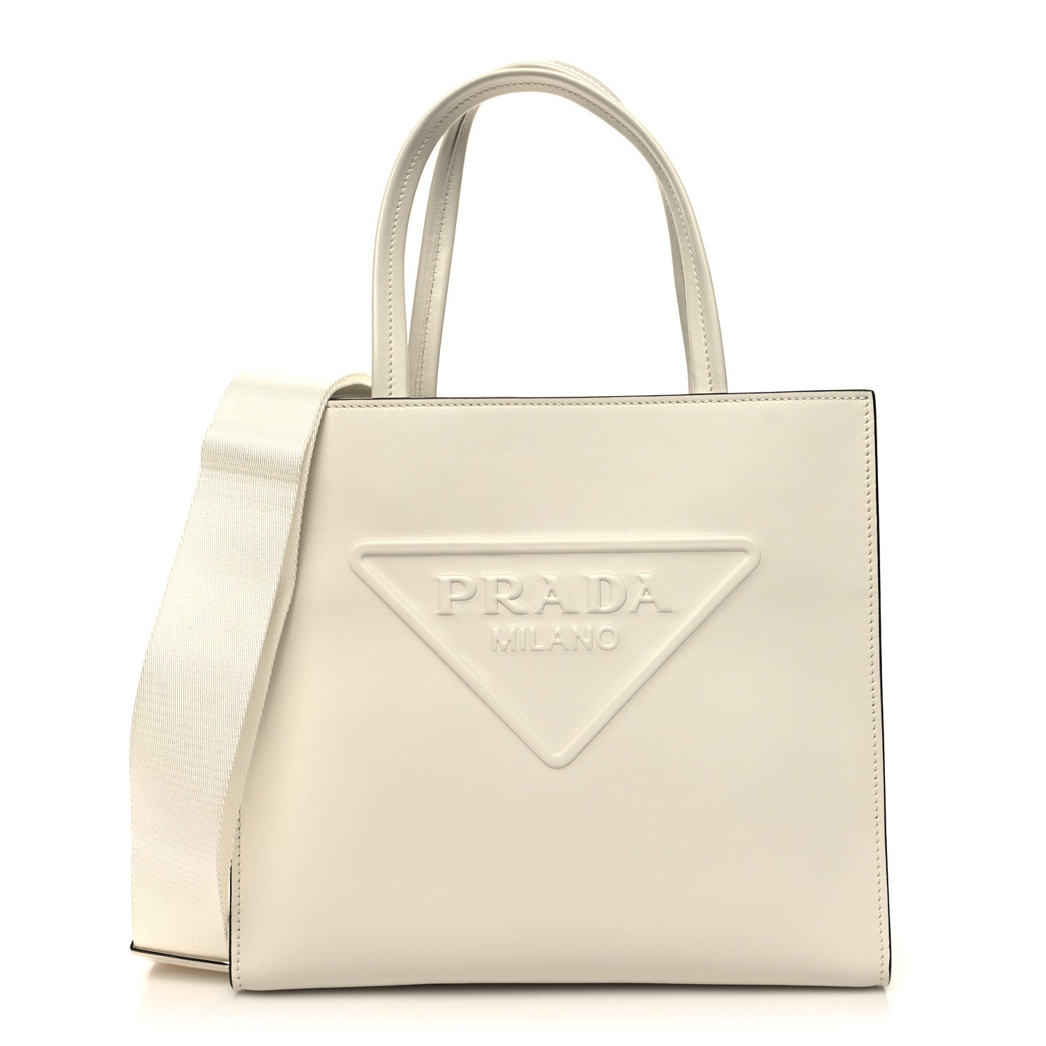 Prada Calfskin Triangle Tote Bag White 1 of 9