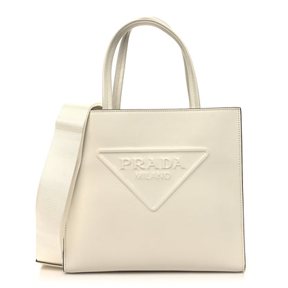 Prada Calfskin Triangle Tote Bag White 1 of 9