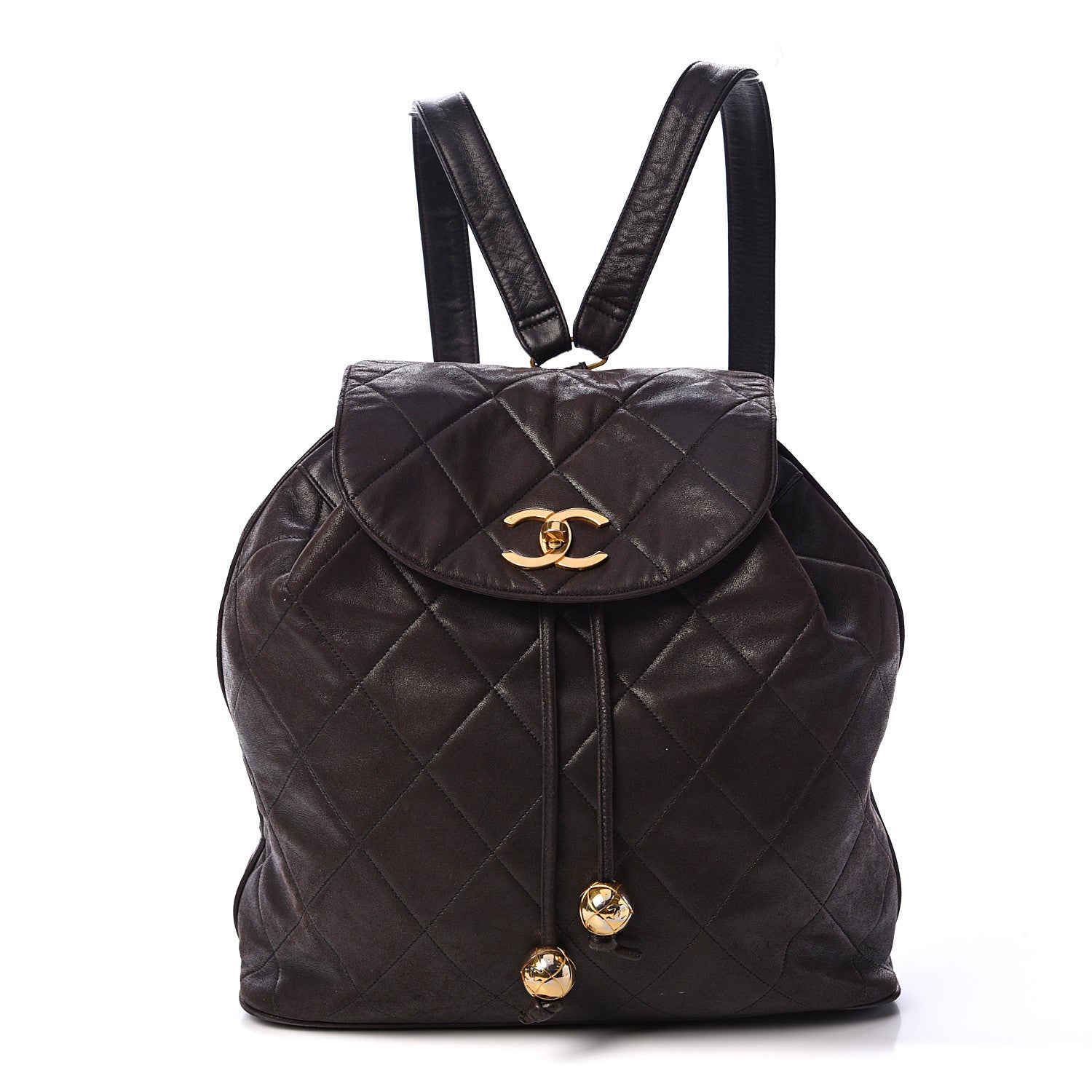 Chanel Lambskin Quilted Tassel Drawstring Backpack Dark Bown 1 of 17