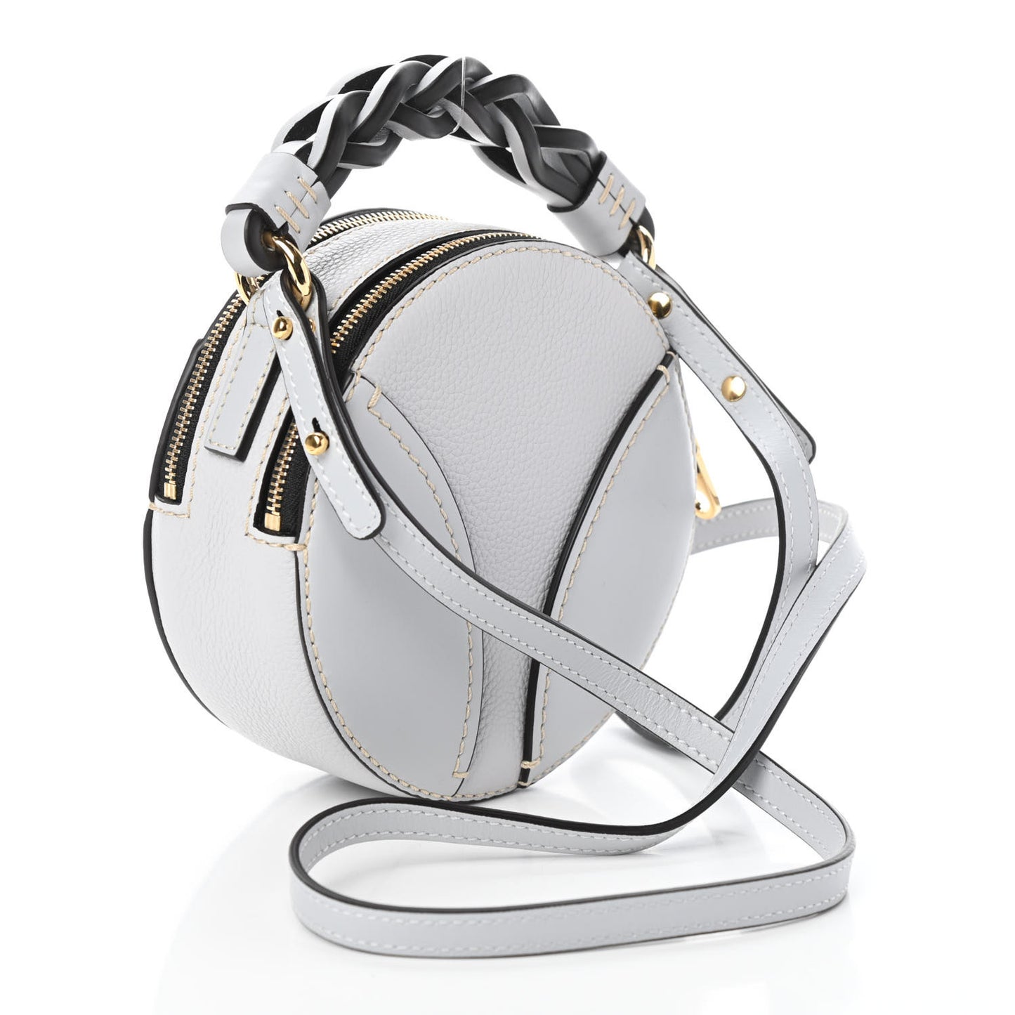 Grained Shiny Calfskin Mini Round Daria Bag Light Cloud