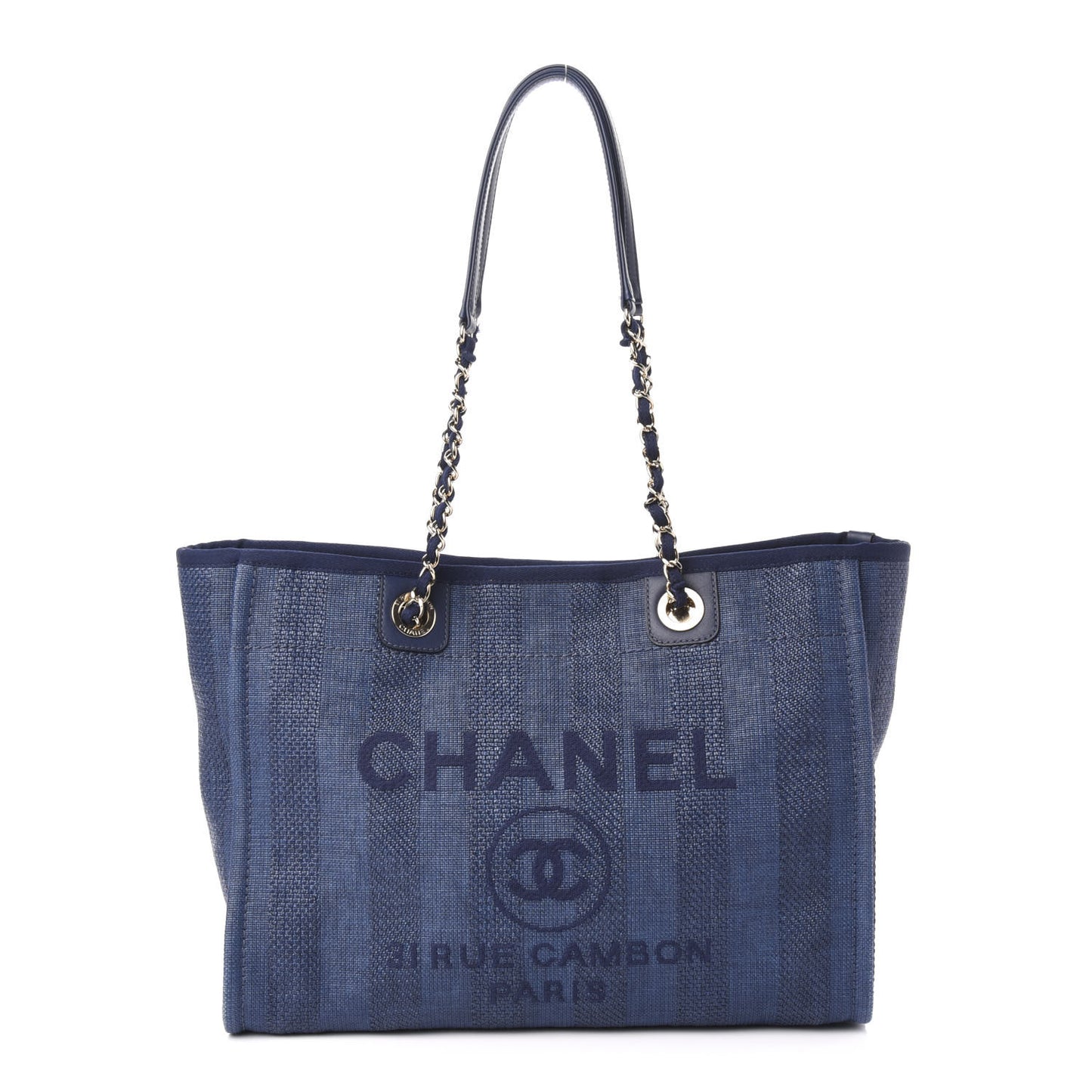 Mixed Fibers Striped Small Deauville Tote Navy Blue
