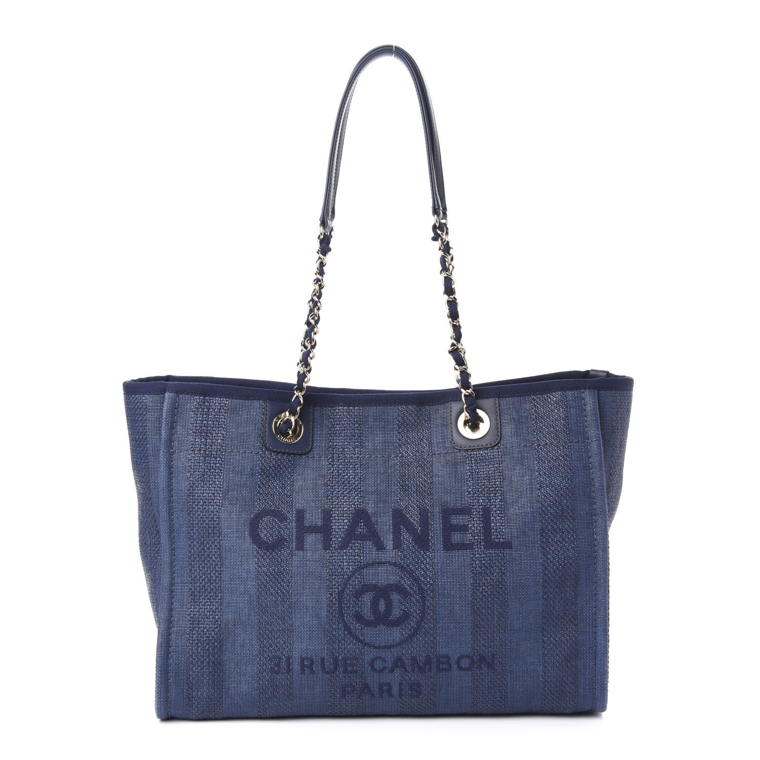 Chanel Mixed Fibers Striped Small Deauville Tote Navy Blue 1 of 11