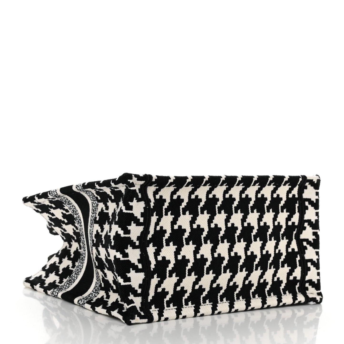 Canvas Houndstooth Embroidered Small Book Tote Black White