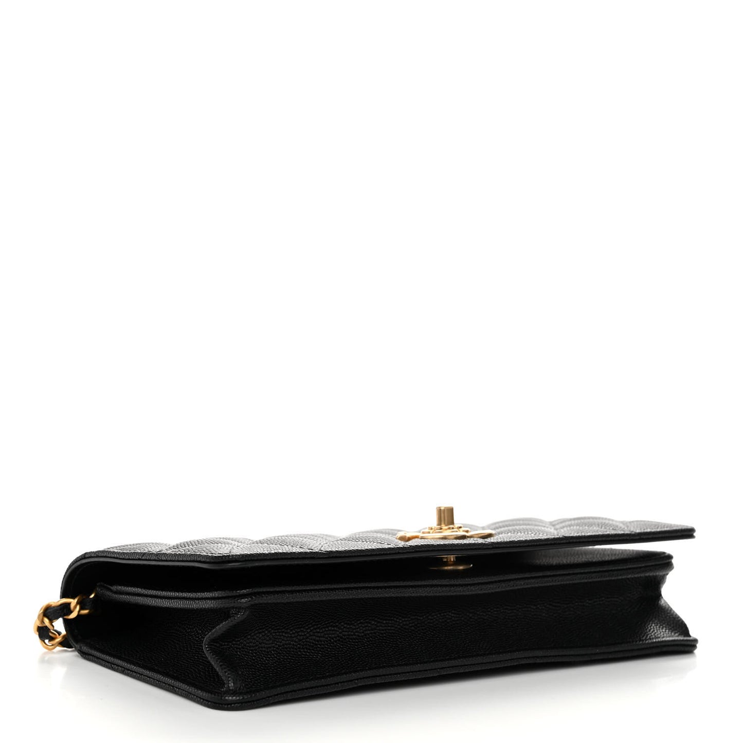 Caviar Quilted Camellia Clutch With Chain Black