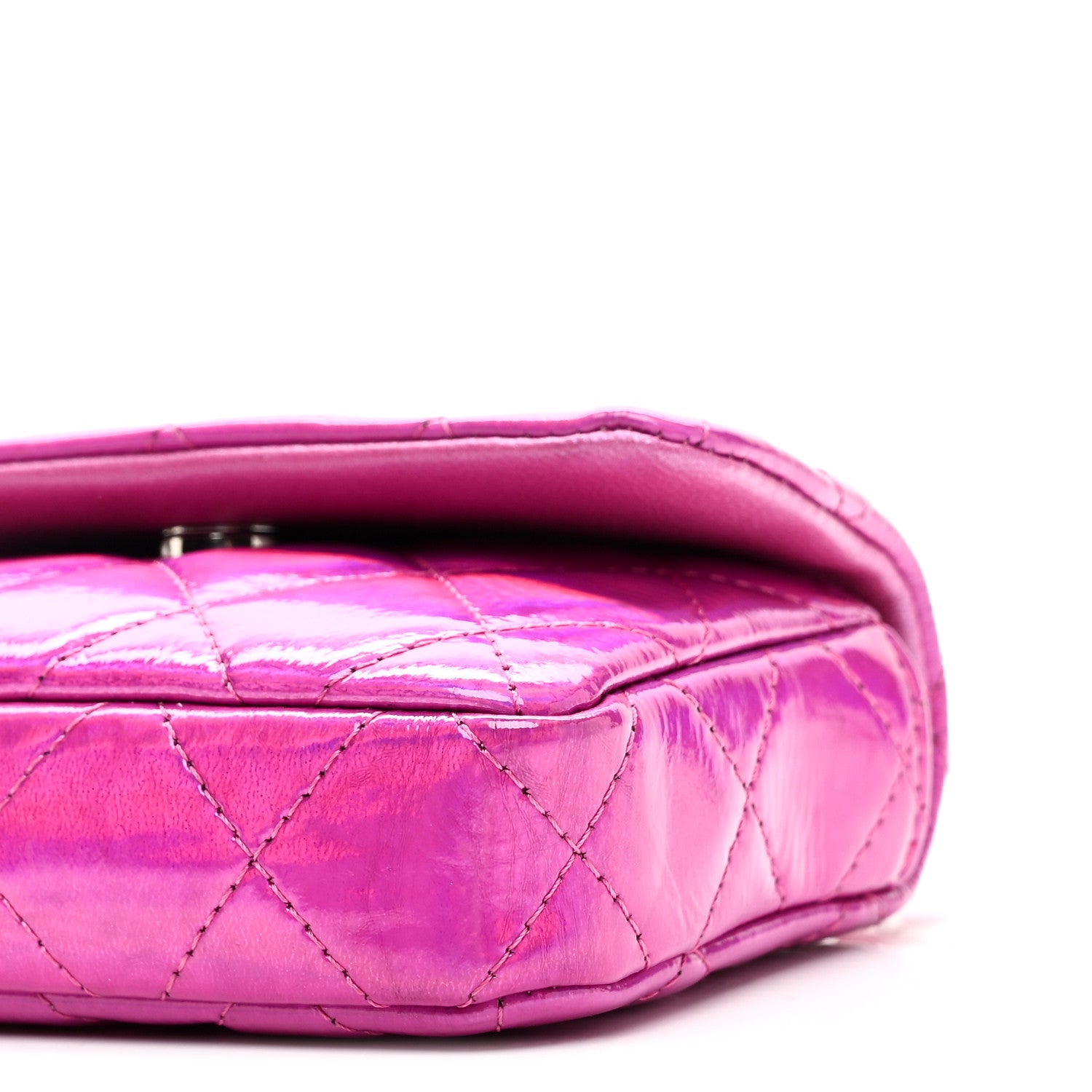 Chanel Iridescent Mirror Goatskin Hook Card Holder Fuchsia 1872716