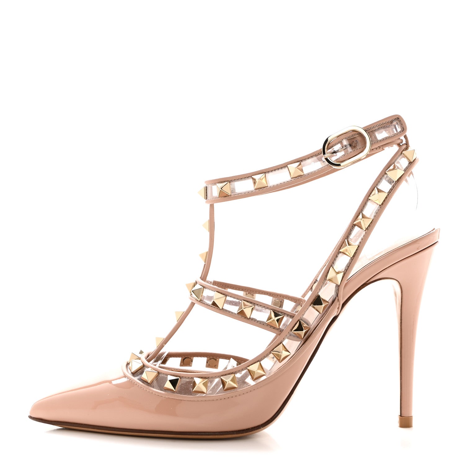 Valentino Garavani Patent Nappa Rockstud Ankle Strap 100mm Pumps 38 Poudre 1 of 8