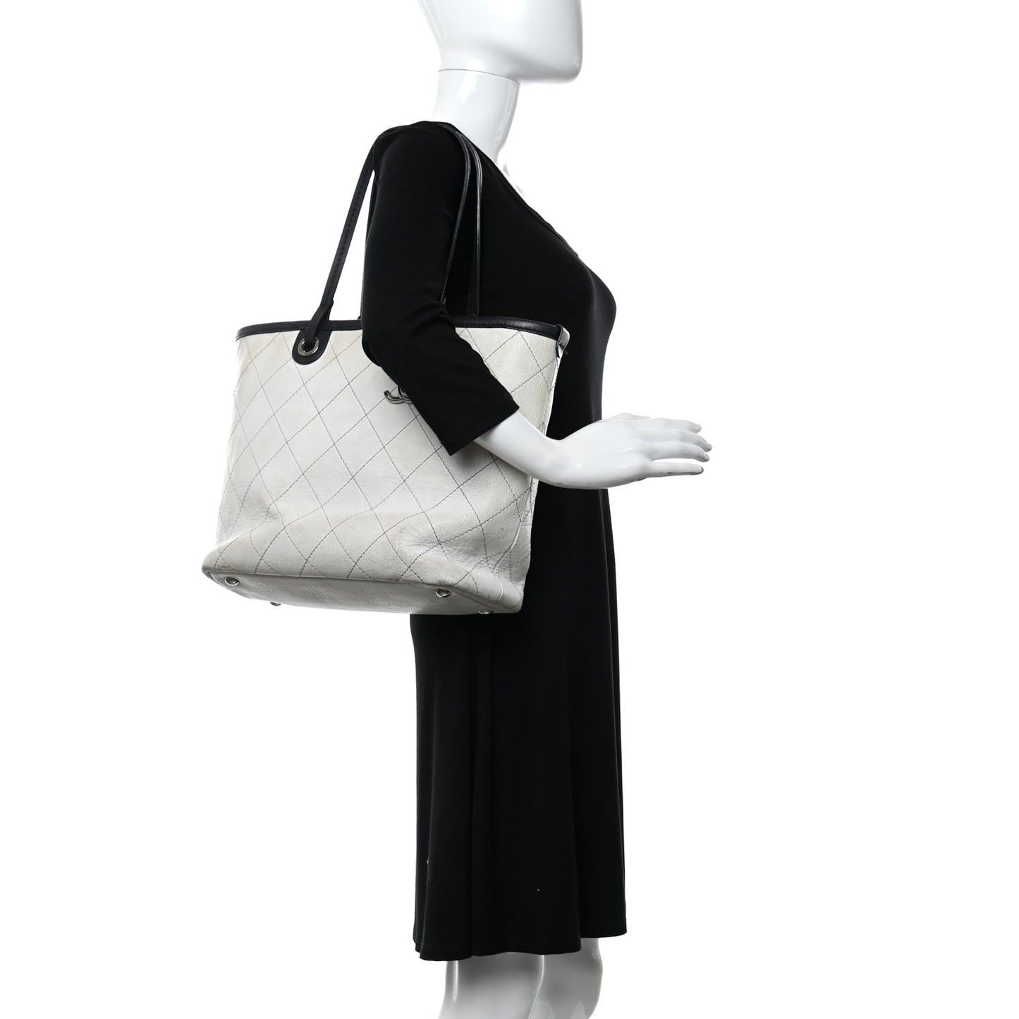 Grained Calfskin Shopping Fever Tote White