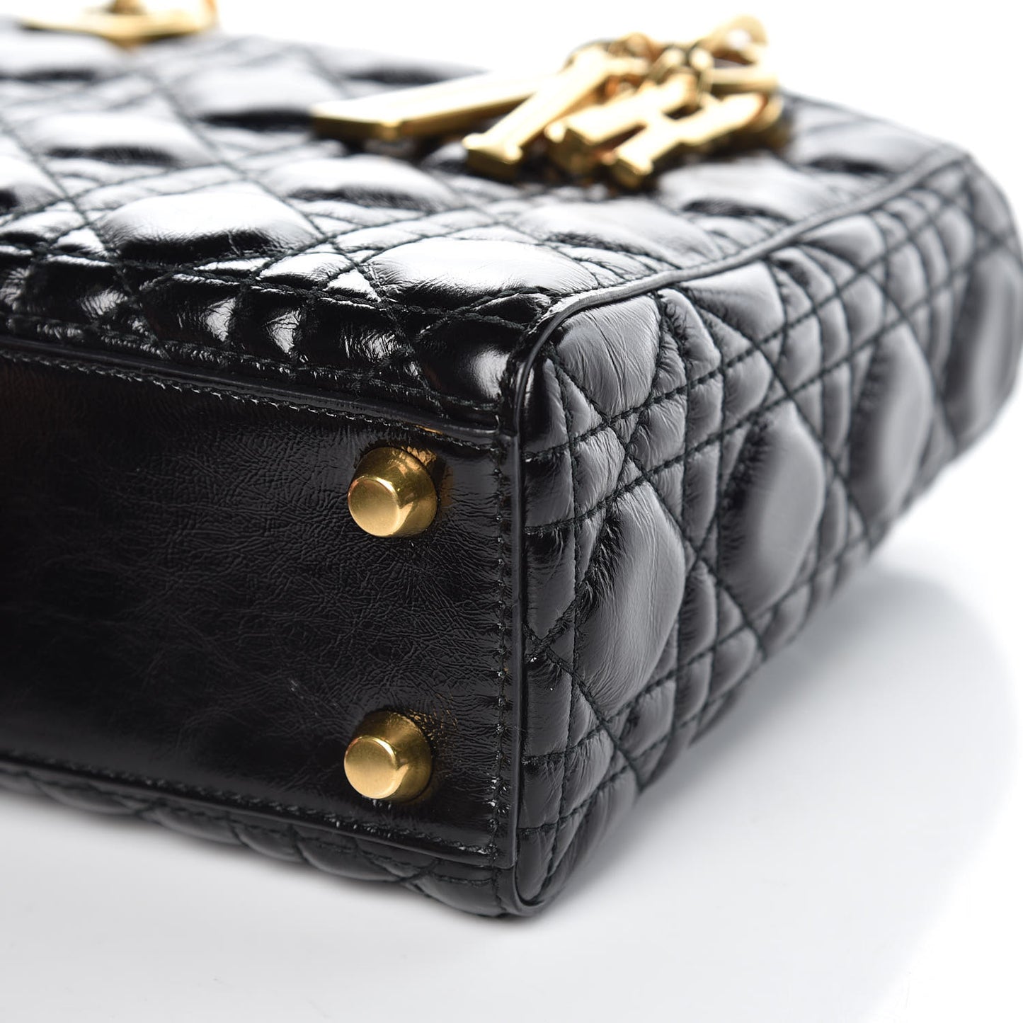 Crinkled Patent Cannage Small Lucky Badges My Lady Dior Black