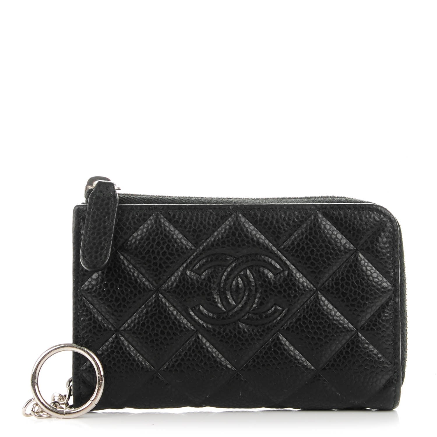 Chanel Caviar Quilted Diamond CC Key Holder Case Black 1 of 7