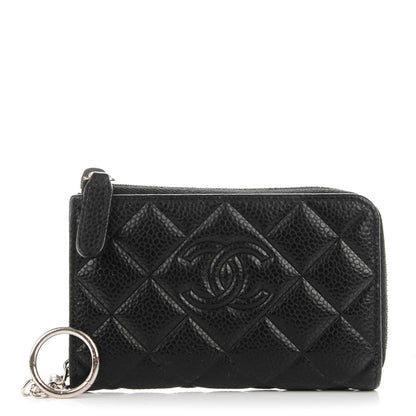 Chanel Caviar Quilted Diamond CC Key Holder Case Black 1 of 7
