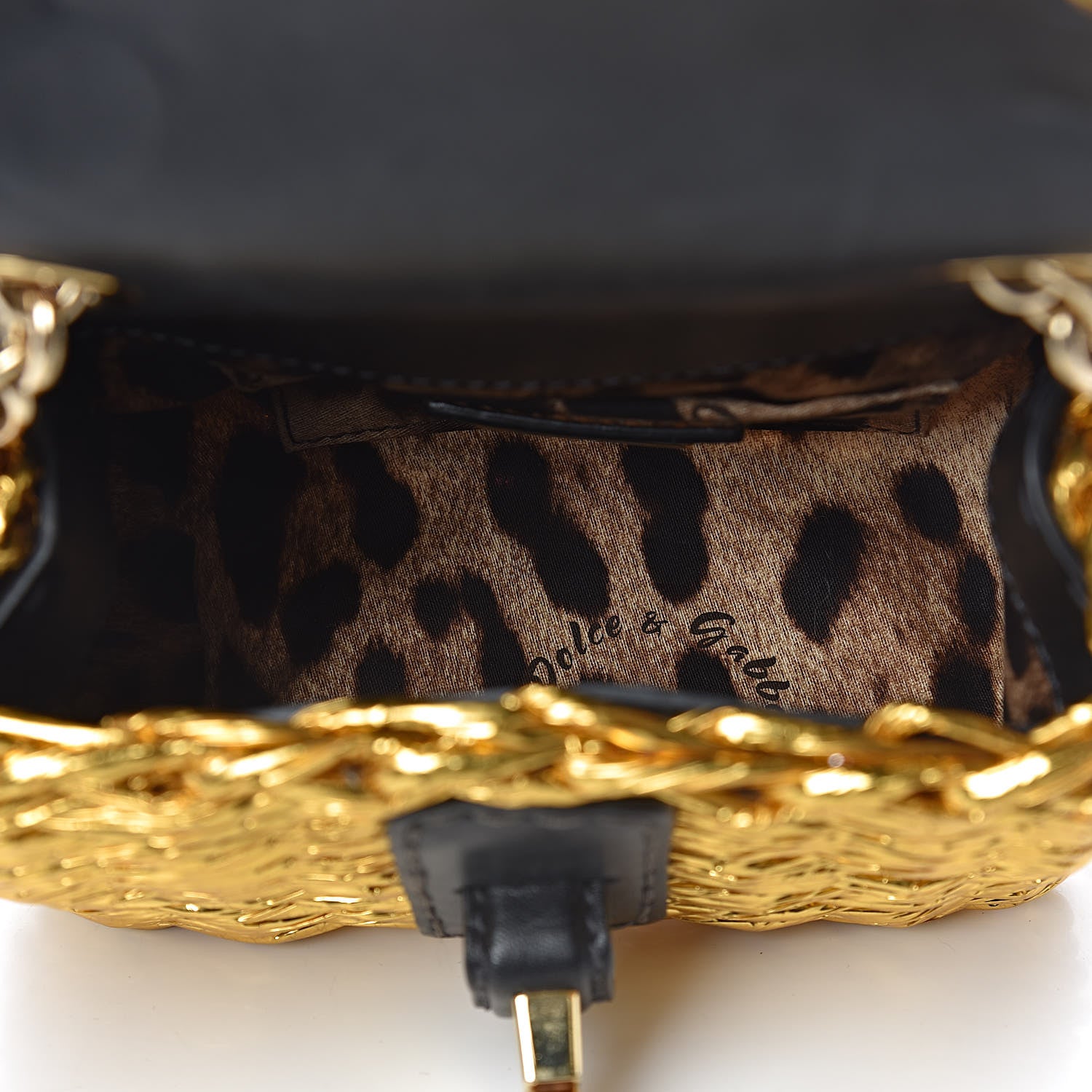 Dolce & Gabbana Metallic Coated Woven Raffia Shoulder Bag Gold 5 of 14