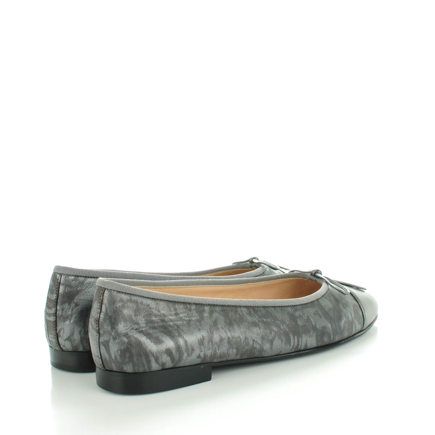 Chanel Metallic Lambskin Camellia Cap Toe Ballerina Flats 38 Dark Grey 4 of 8