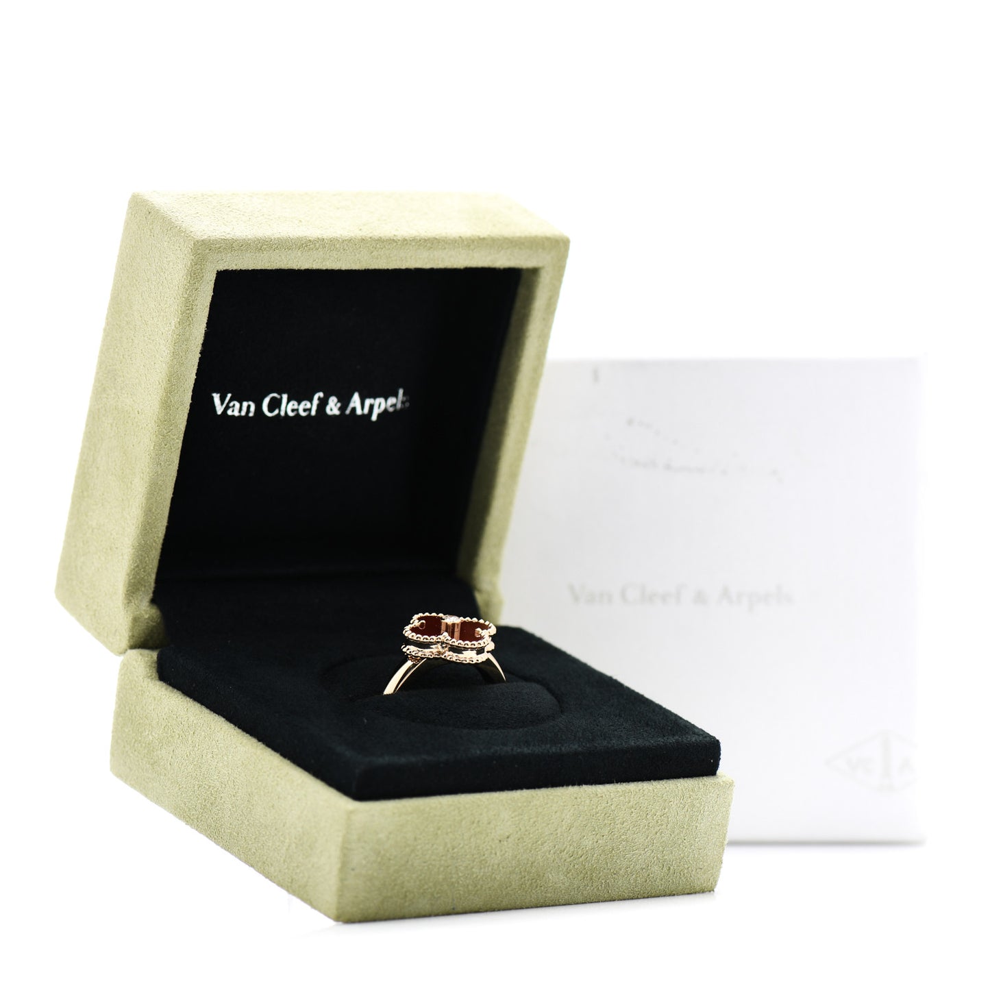 18K Yellow Gold Diamond Carnelian Vintage Alhambra Ring 59 8.75