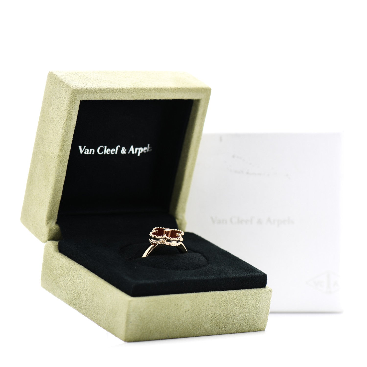 Van Cleef & Arpels 18K Yellow Gold Diamond Carnelian Vintage Alhambra Ring 59 8.75 5 of 5