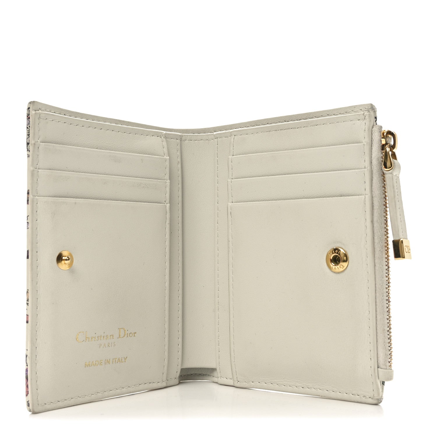 Christian Dior Calfskin Cabinet De Curiosites Print Caro Medium Wallet Latte Multicolor 5 of 7