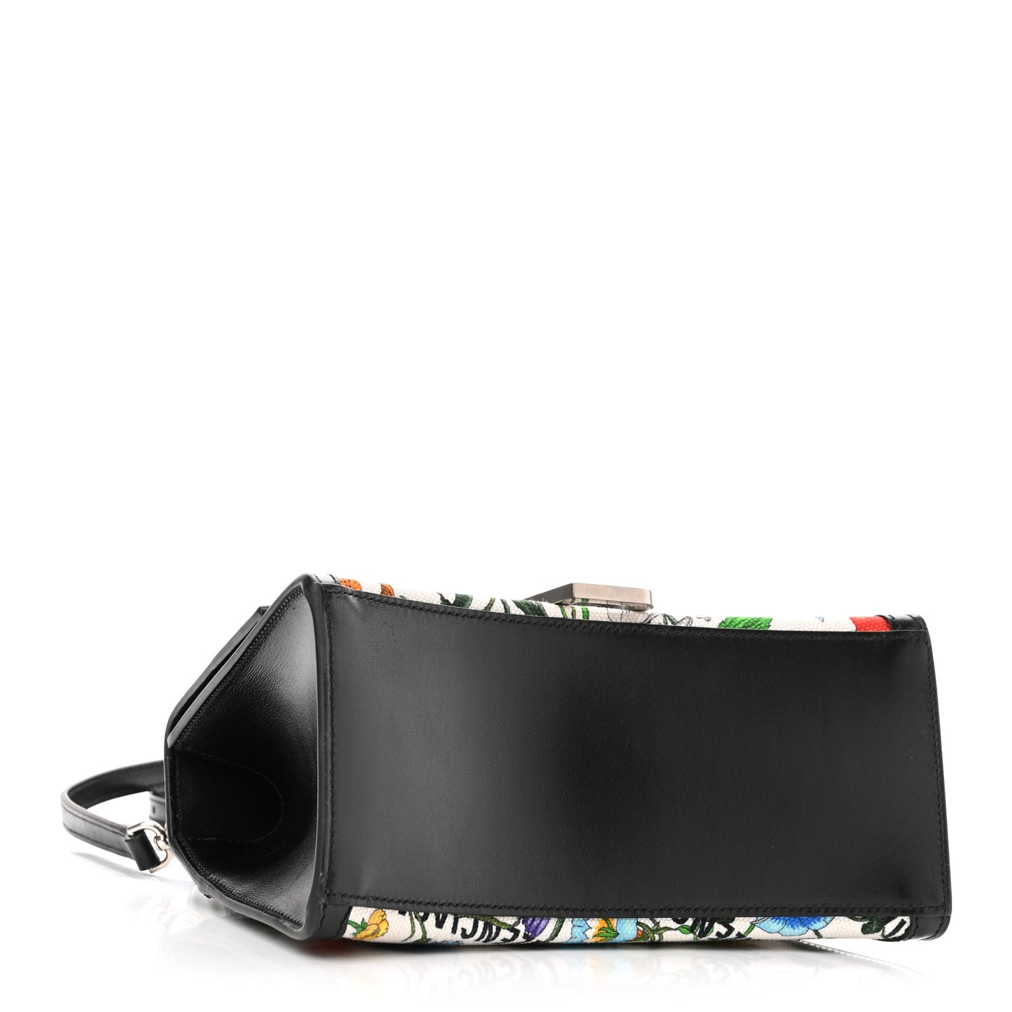 X GUCCI Canvas Boarded Plutone Calfskin Flora Logo Print Small Hourglass Top Handle Bag White Multicolor Black