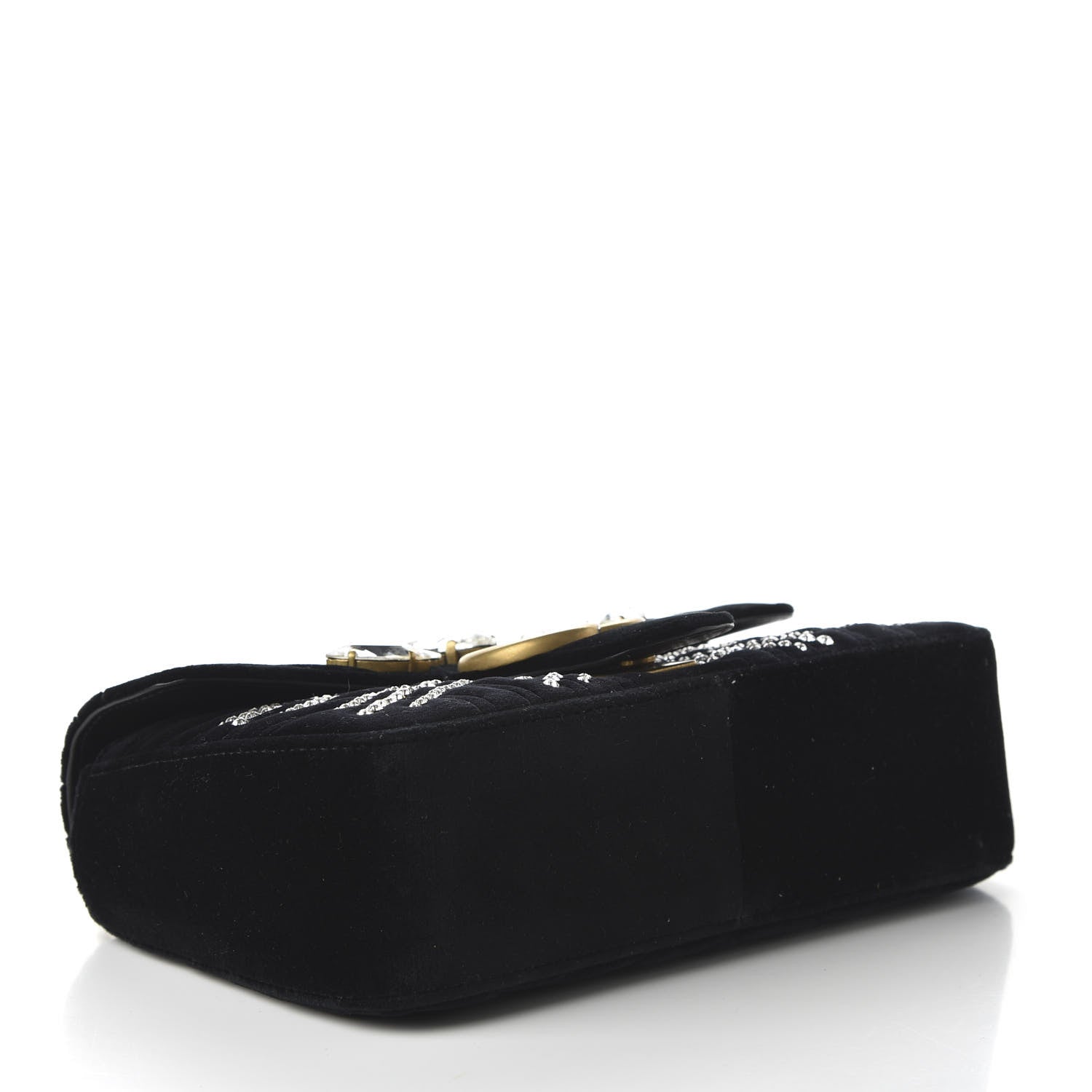 Gucci Velvet Matelasse Marquise Crystals Embroidered Small GG Marmont Shoulder Bag Black 4 of 10