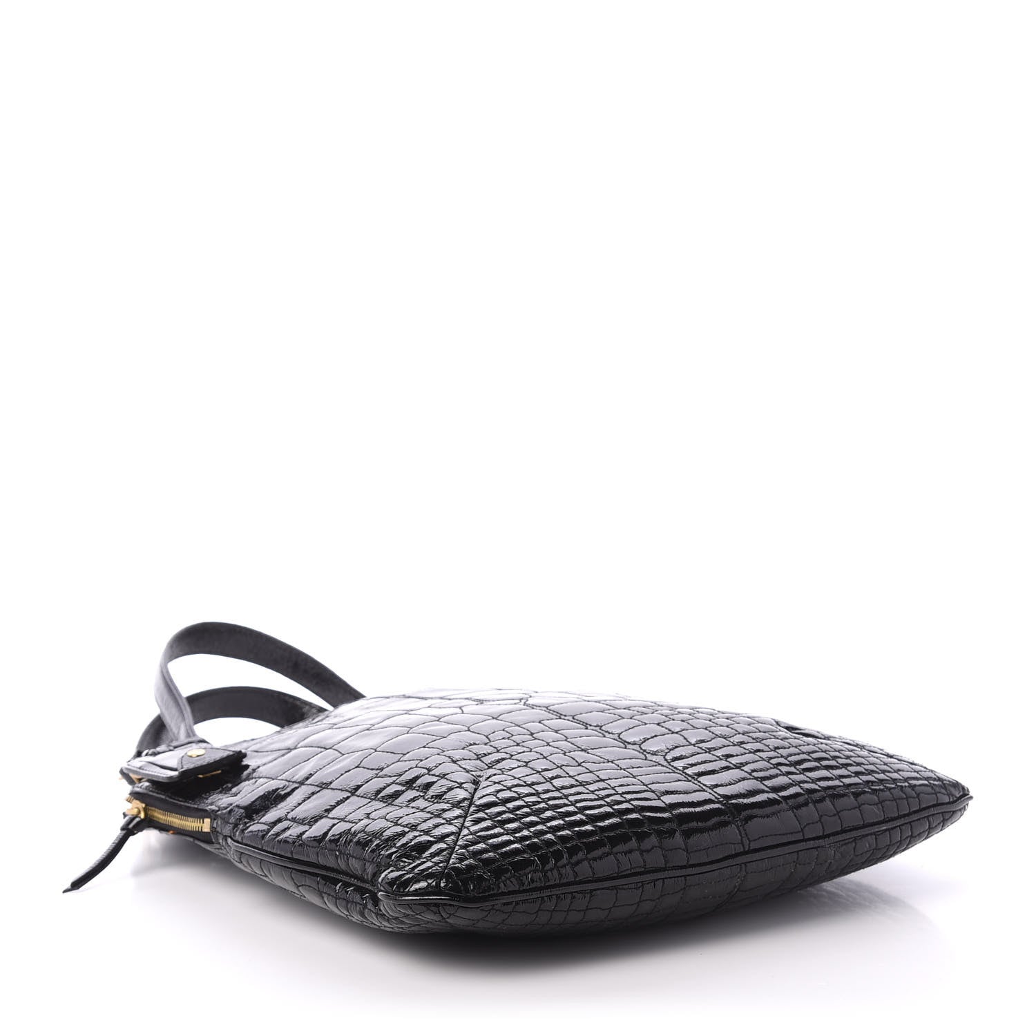 Saint Laurent Patent Crocodile Embossed Tribute Tote Black 4 of 10