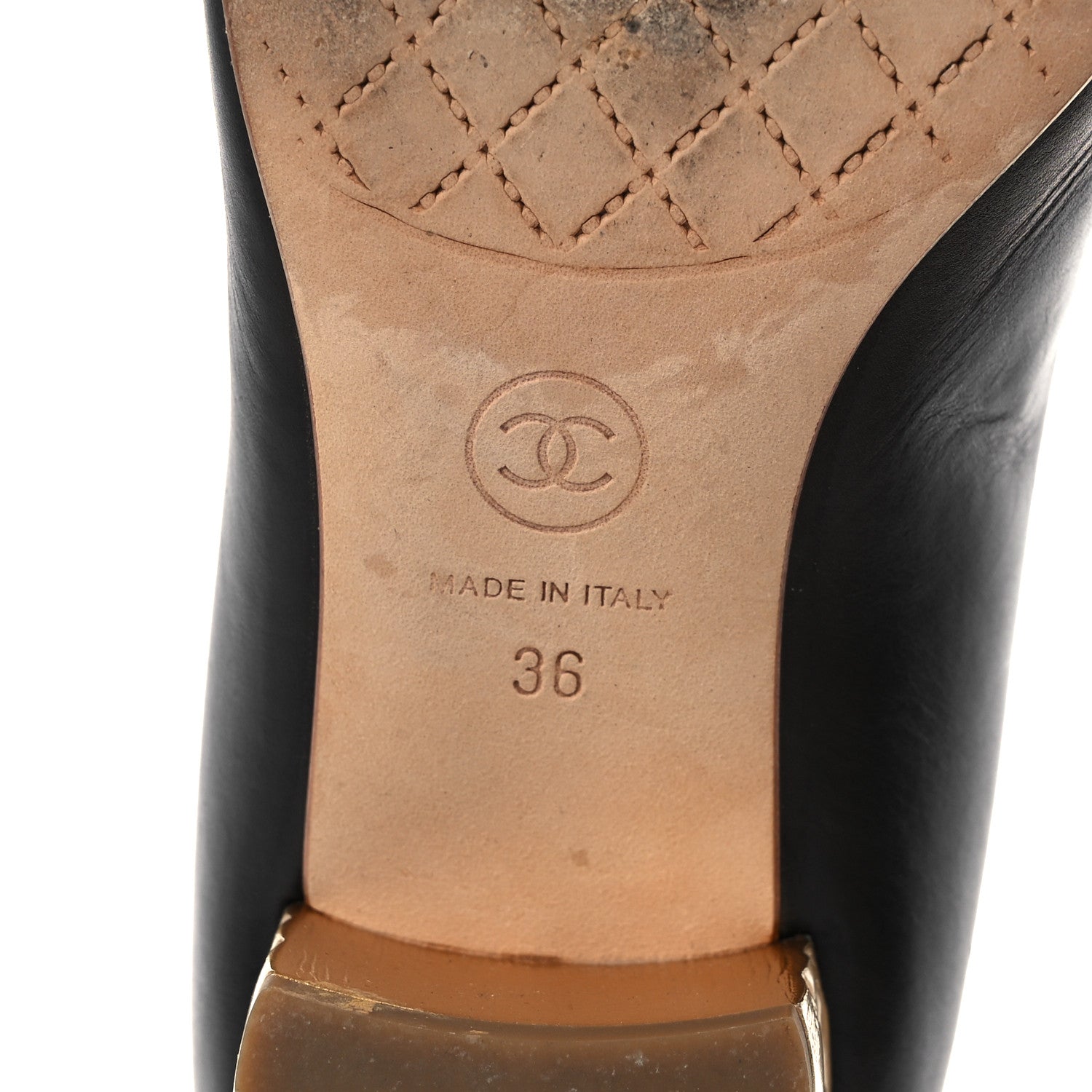 Chanel Calfskin Pearl Camellia Pumps 36 Black Gold 6 of 14