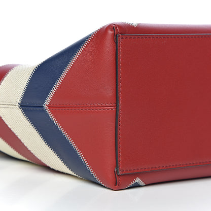 Valentino Garavani Calfskin Canvas Chevron Inlay Rockstud Shoulder Tote Red White Blue 8 of 10