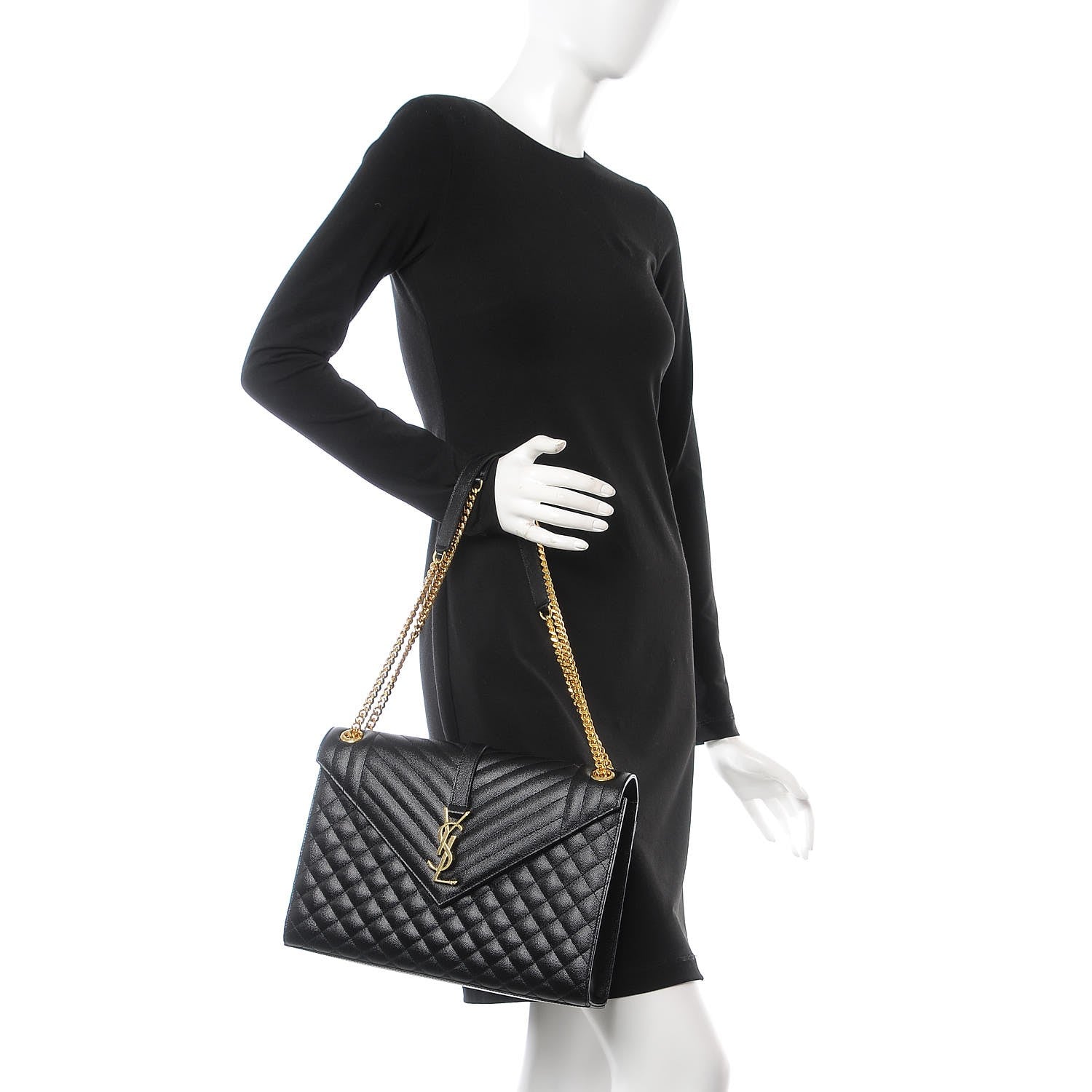 Saint Laurent Grain De Poudre Textured Mixed Matelasse Large Triquilt Monogram Satchel Black 2 of 7