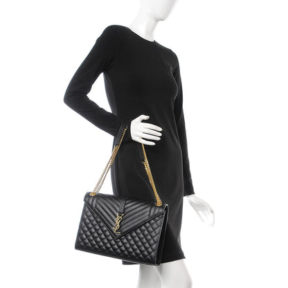 Saint Laurent Grain De Poudre Textured Mixed Matelasse Large Triquilt Monogram Satchel Black 2 of 7