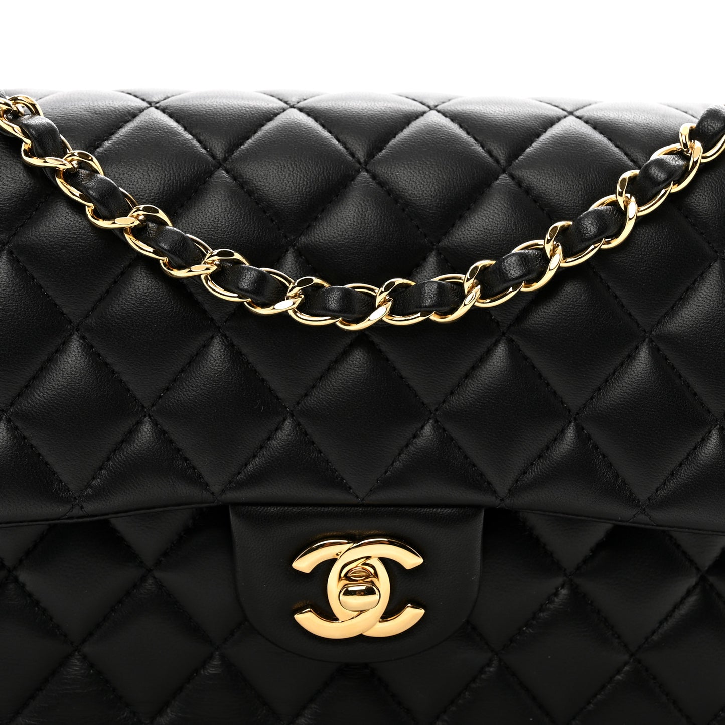 Lambskin Quilted Medium Double Flap Black