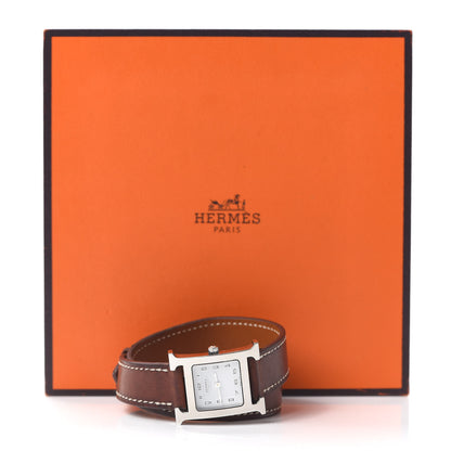 Hermes Stainless Steel Barenia 21mm Heure H Hour Double Tour Quartz Watch Fauve 5 of 5