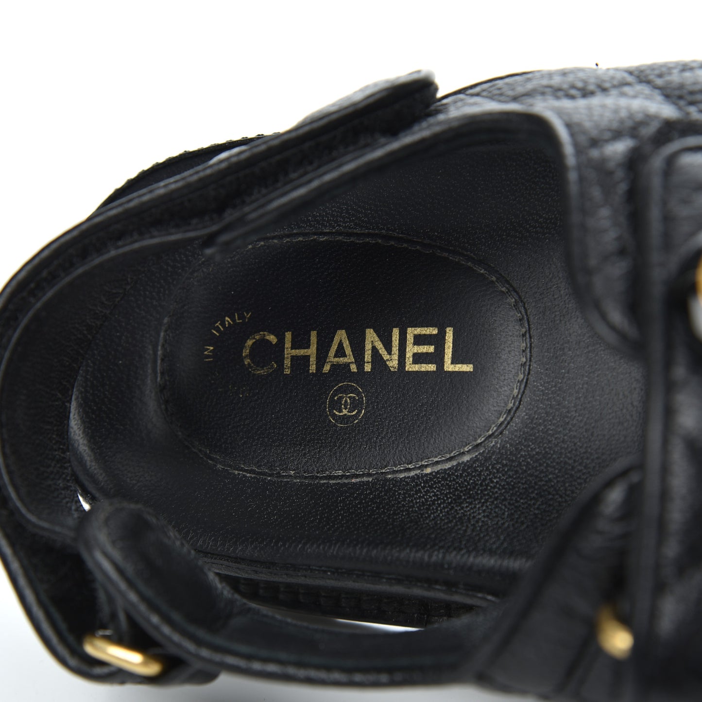 Grained Calfskin Velcro Dad Sandals 38 Black