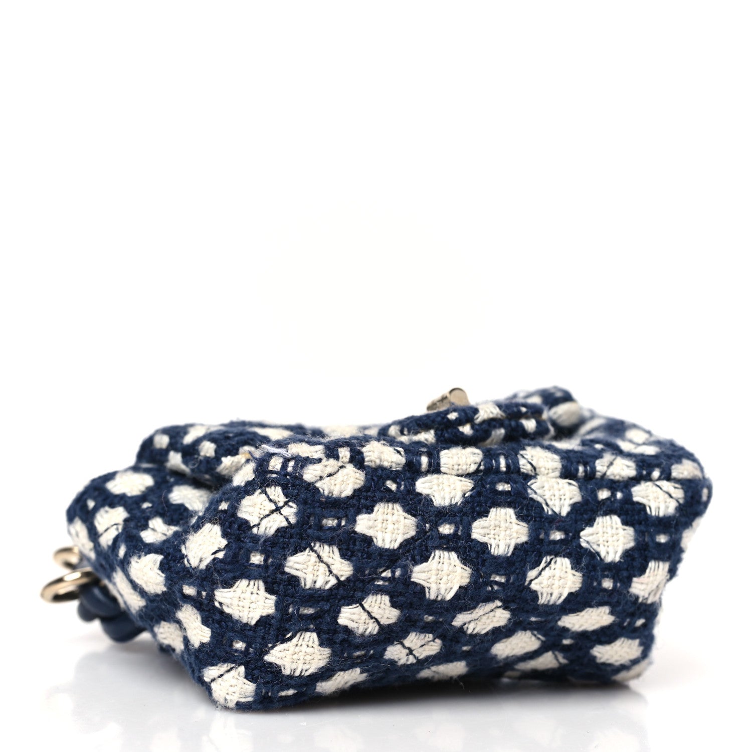 Chanel Tweed Quilted 2.55 Ankle Wrist Bag Navy Blue White 4 of 9