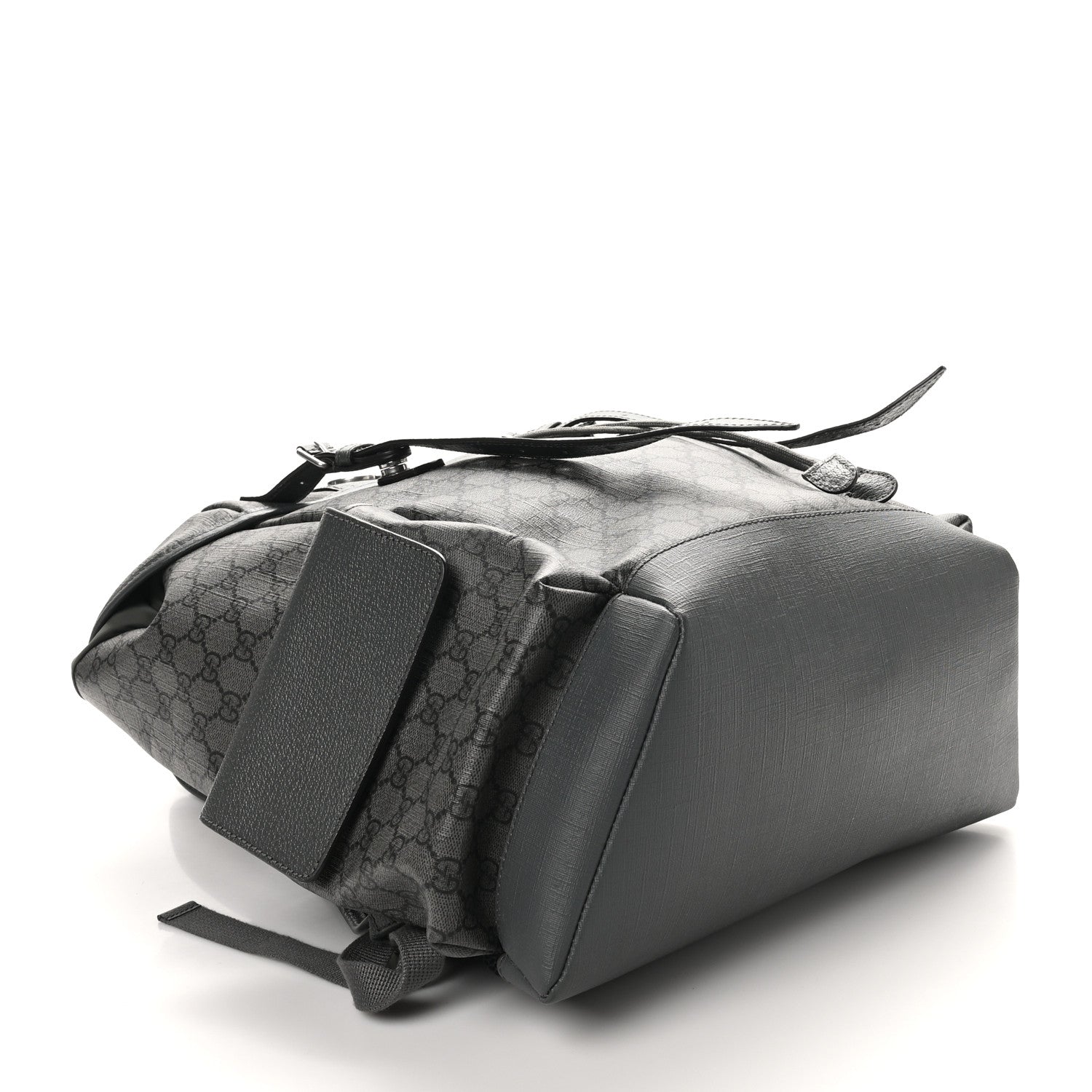 Gucci GG Supreme Monogram Textured Dollar Calfskin Medium Ophidia Double Buckle Backpack Grey Black Graphite Grey 4 of 9