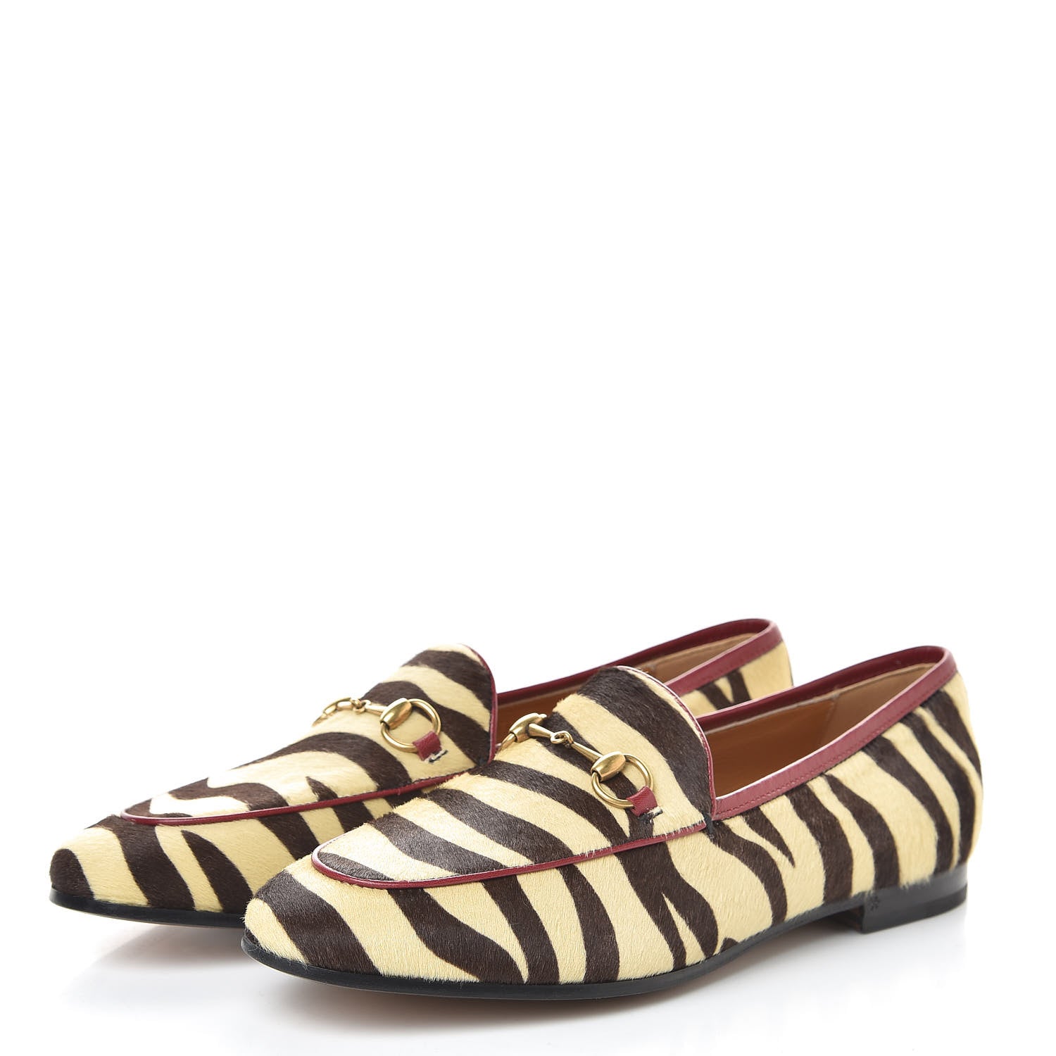 Gucci Calf Hair Tiger Print Womens Jordaan Loafers 39.5 Natural Black Romantic Cherry 3 of 8