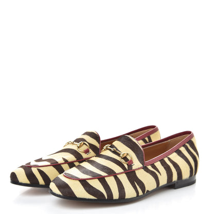 Gucci Calf Hair Tiger Print Womens Jordaan Loafers 39.5 Natural Black Romantic Cherry 3 of 8