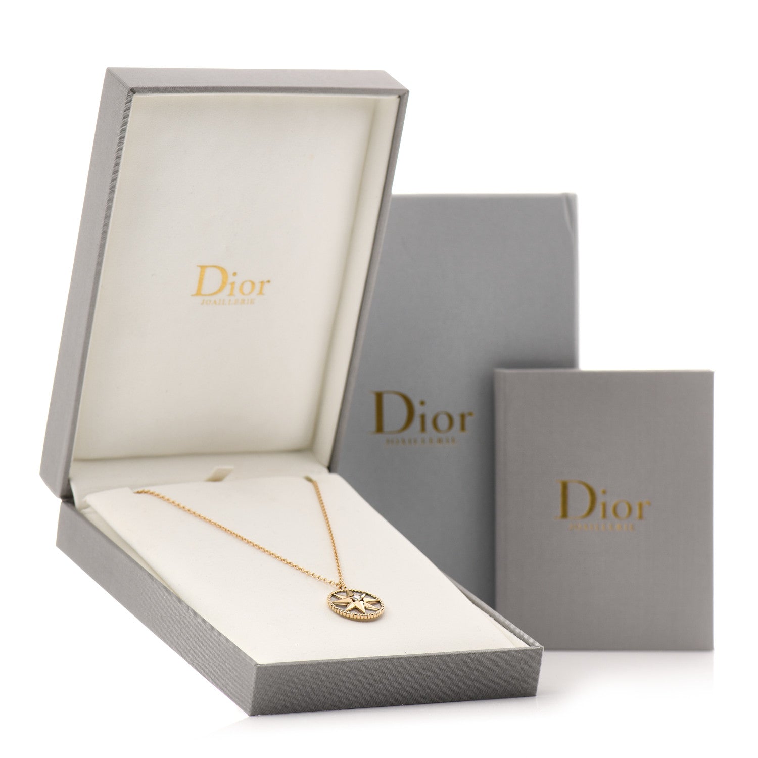 Christian Dior 18K Yellow Gold Diamond Mother of Pearl Rose Des Vents Medallion Necklace 6 of 6