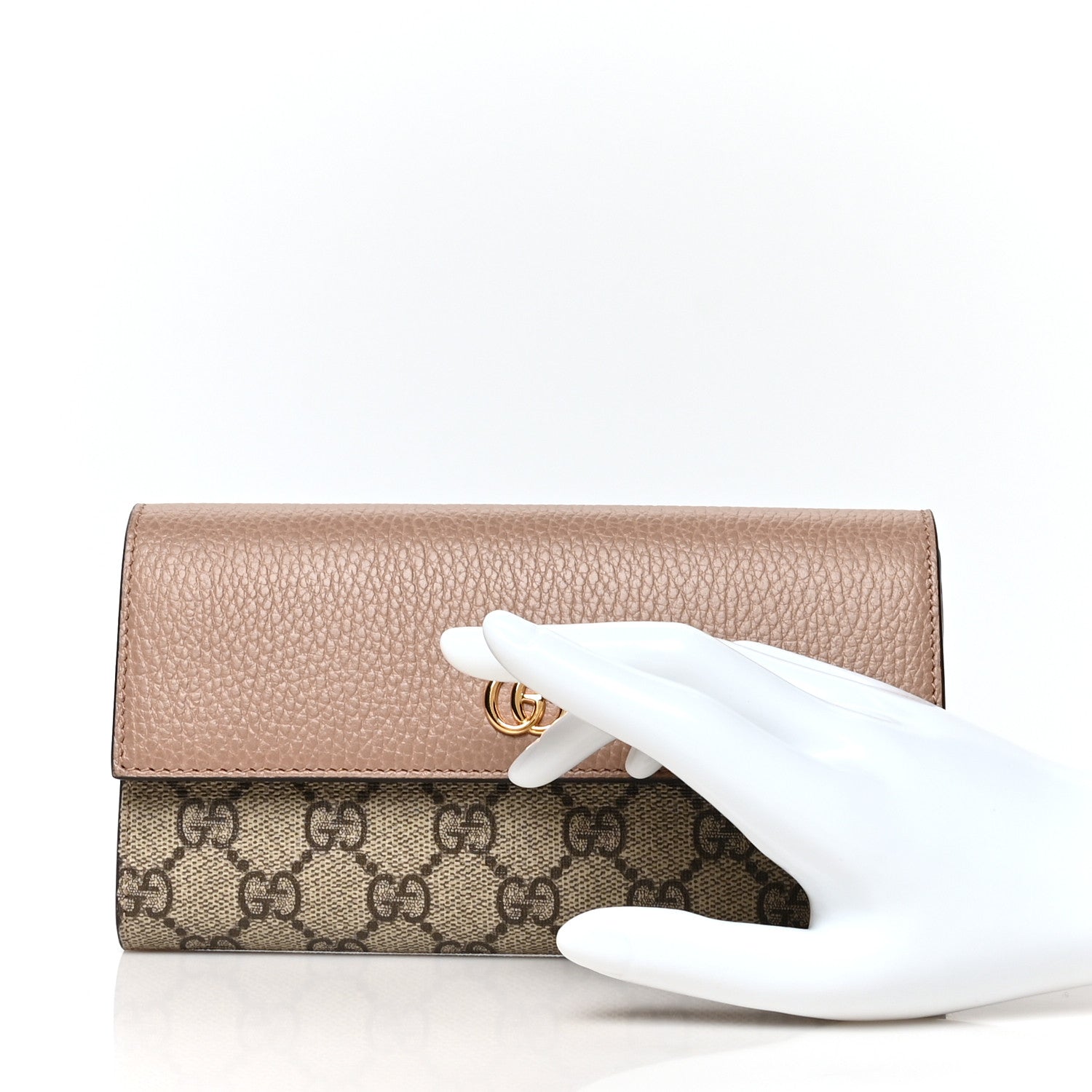 Gucci Dollar Calfskin GG Supreme Monogram GG Marmont Continental Wallet Porcelain Rose Beige Ebony 2 of 7