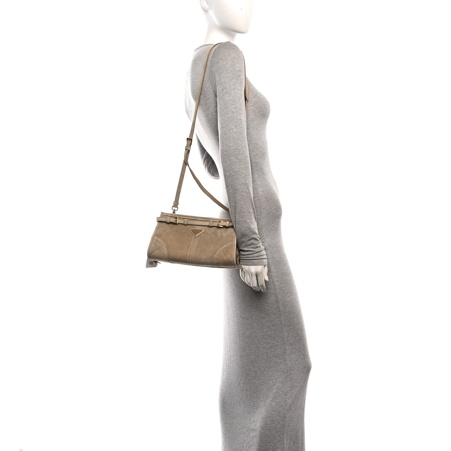 Prada Scamosciato Triangle Small Bonnie Shoulder Bag Deserto 2 of 9