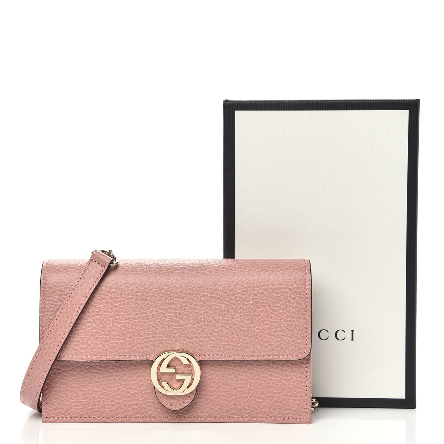 Dollar Calfskin Interlocking G Chain Wallet Soft Pink