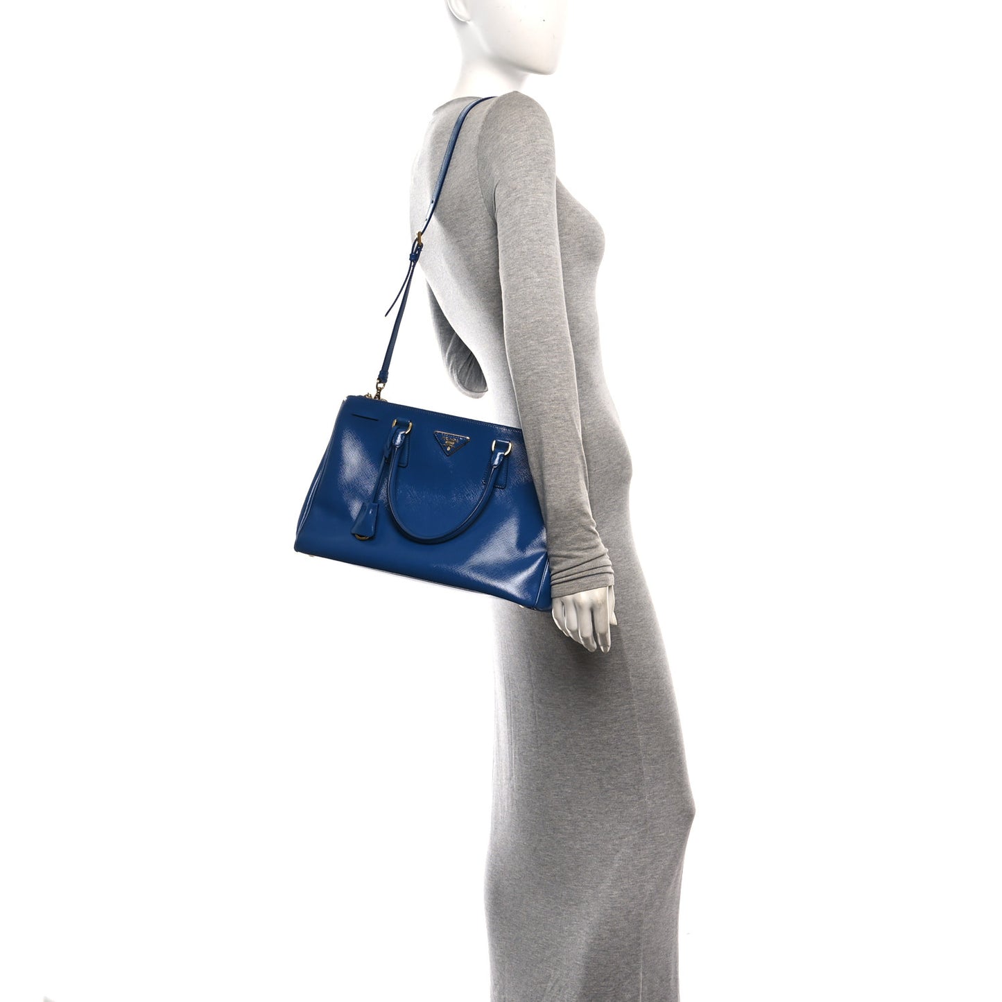 Saffiano Vernice Medium Galleria Double Zip Azzurro Azzurro