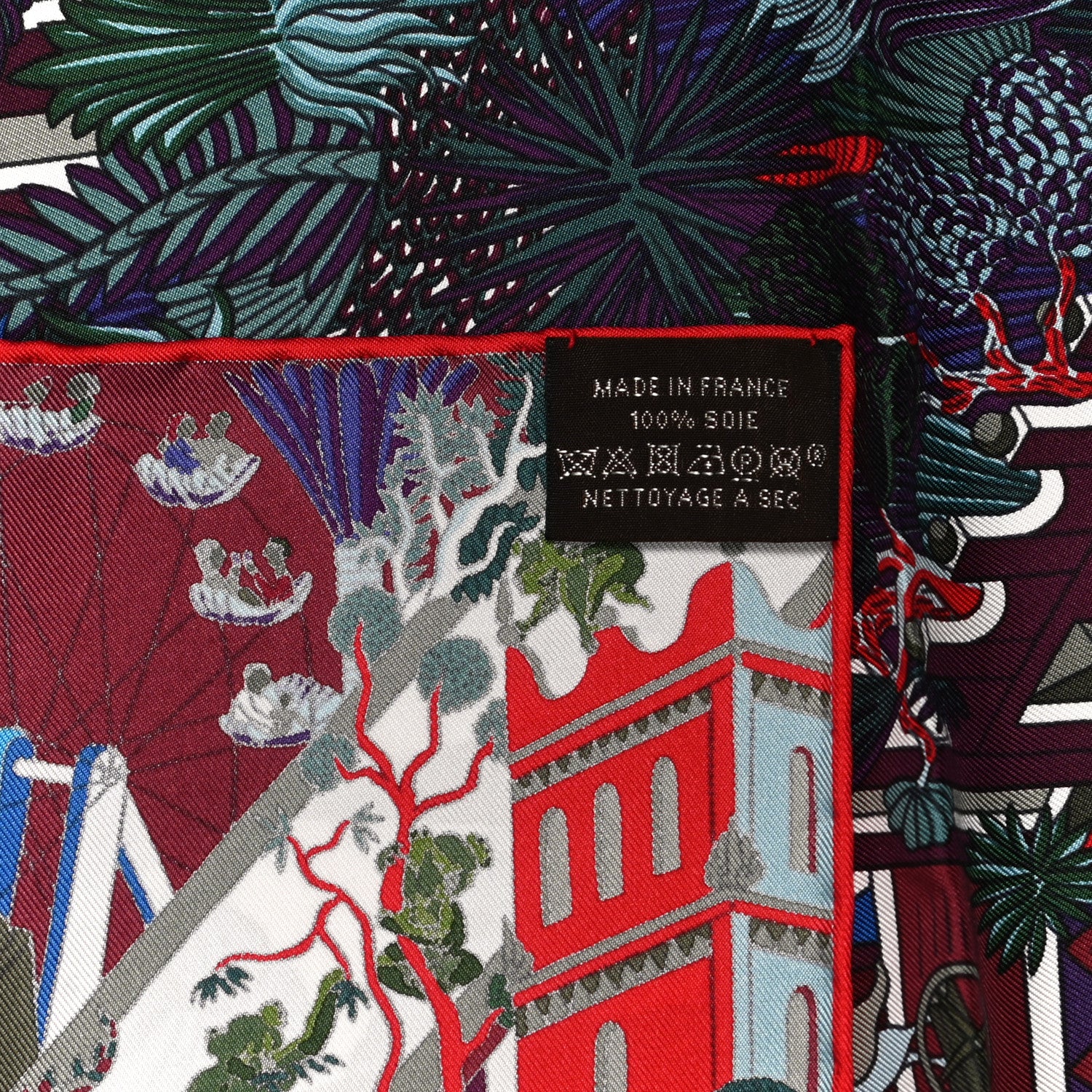 Hermes Silk Animapolis Scarf 90 Bordeaux Bleu Rouge 4 of 4