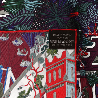 Hermes Silk Animapolis Scarf 90 Bordeaux Bleu Rouge 4 of 4