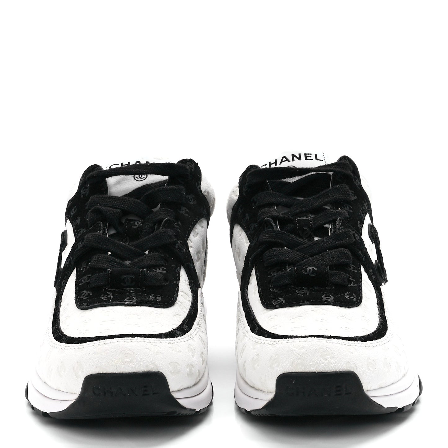 Nylon Suede Calfskin Printed CC Sneakers 37 Black White