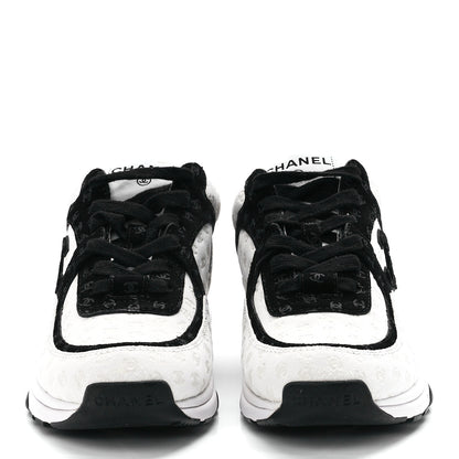Chanel Nylon Suede Calfskin Printed CC Sneakers 37 Black White 2 of 9