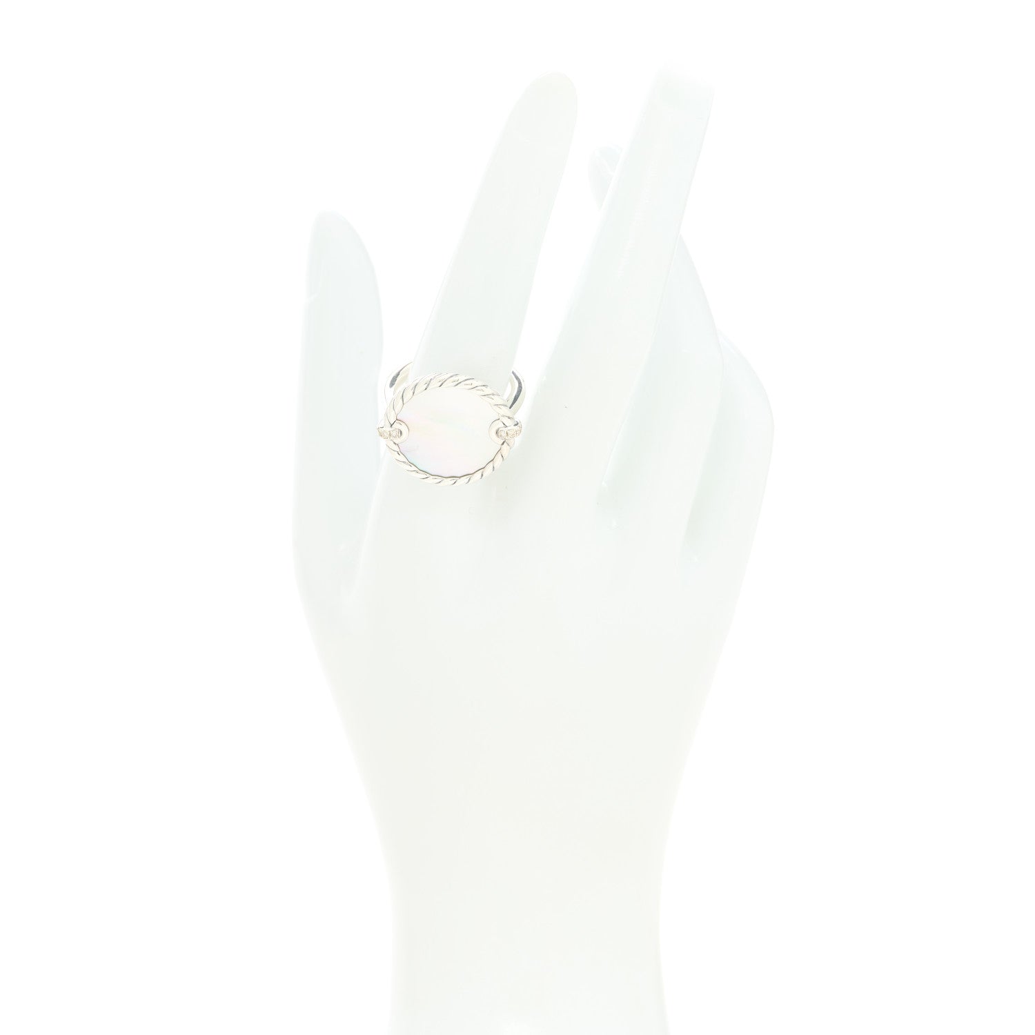 David Yurman Sterling Silver Mother Of Pearl Diamond Elements Ring 54 6.75 2 of 5