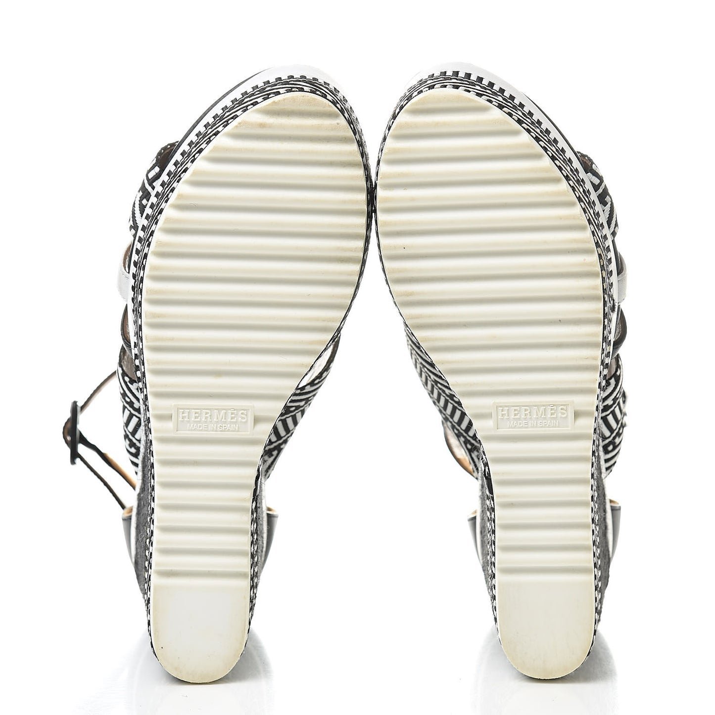 Toile Swift Roma Espadrille Wedge Sandals 37.5 Black White