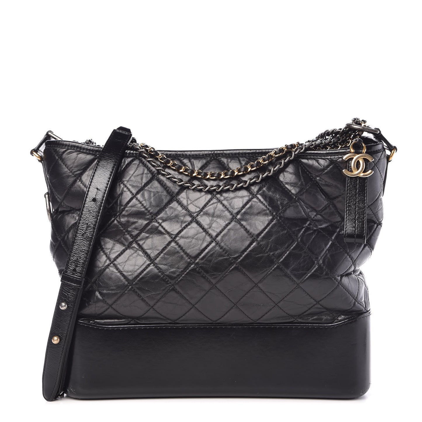 Aged Calfskin Quilted Large Gabrielle Hobo Black