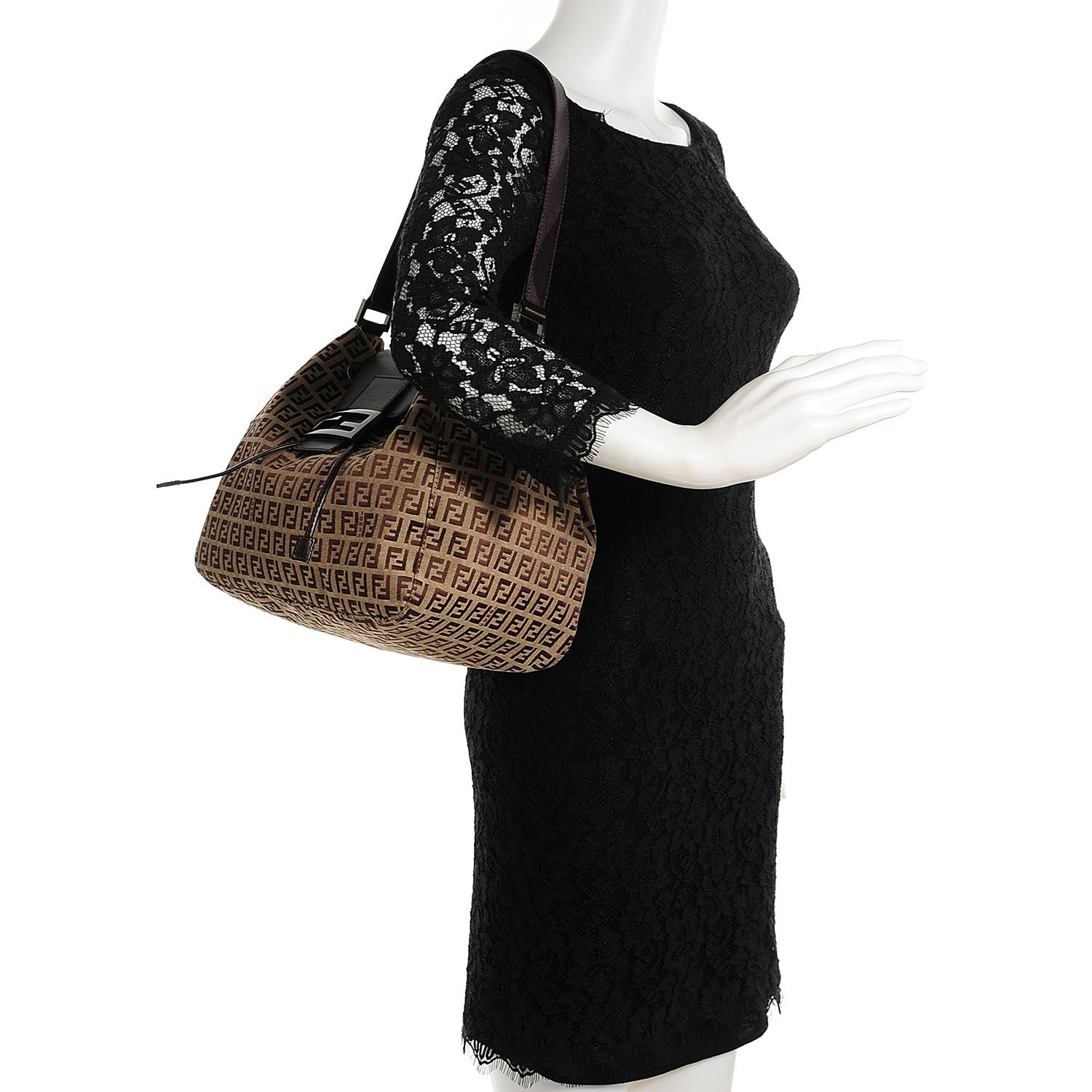 Fendi Zucchino Vitello Drawstring Shoulder Bag Testa di Moro Beige 2 of 7