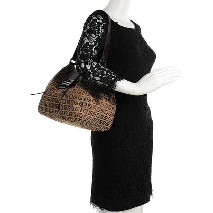 Fendi Zucchino Vitello Drawstring Shoulder Bag Testa di Moro Beige 2 of 7